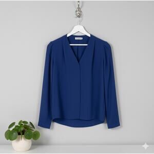 Babaton Blouse XXS Long Sleeve V-Neck Cobalt Blue Lightweight Top Polyester